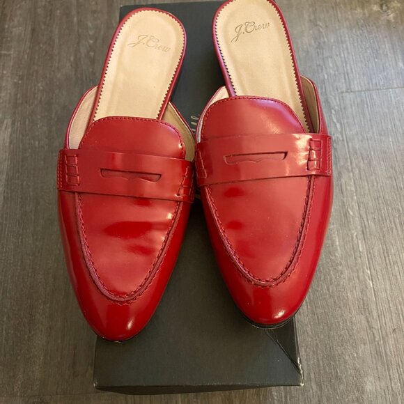 JCrew Red Patent Leather Loafer Mules - Picture 1 of 3